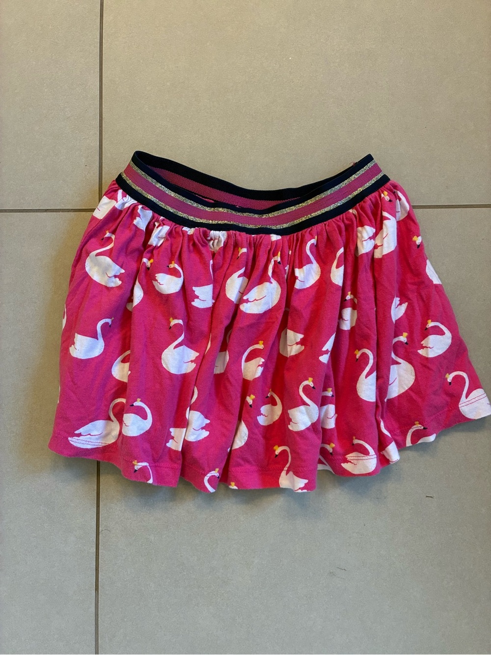 Mini Boden Pink Swan Print Skirt with Glitter Waistband